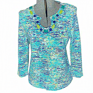Ruby Rd. Aqua Multi-Color Embellished Necklace Tunic